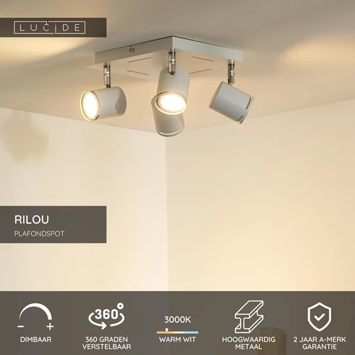 Lucide RILOU - Plafondspot - LED Dimb. - GU10 - 4x5W 3000K - Wit - USP